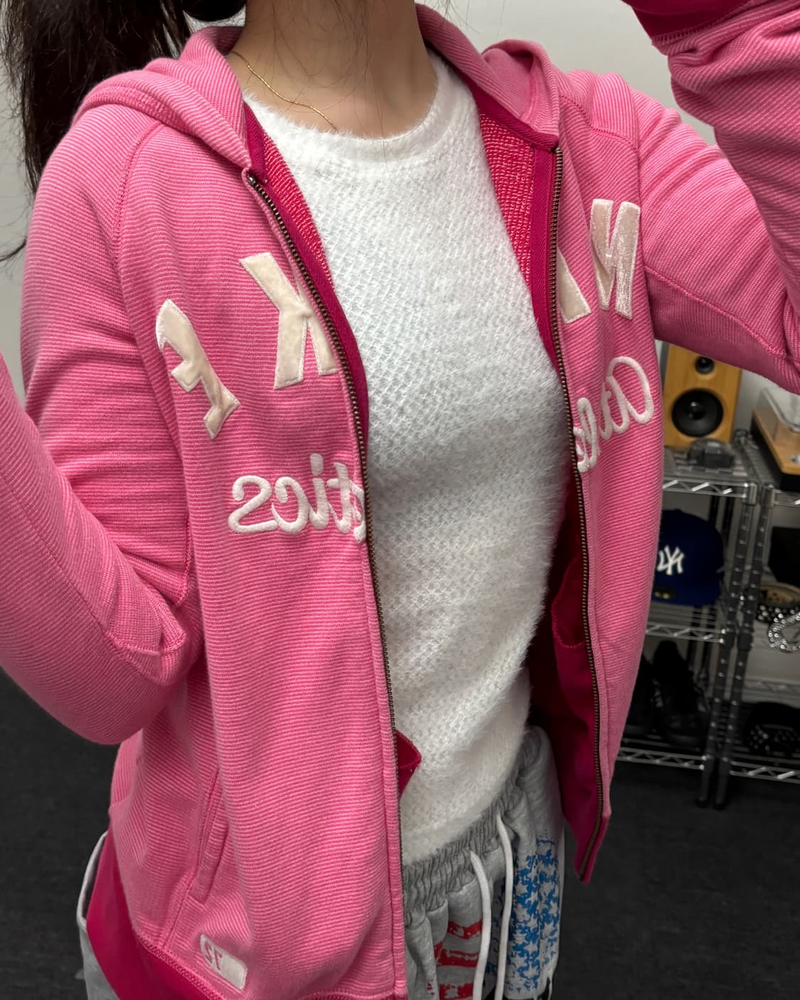 나이키 00s 아치로고 스트라이프 딸기우유 핑크 후드집업 상품이미지1
