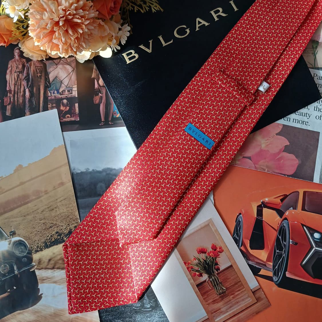불가리 실크 다홍 세븐폴드 넥타이 9.7cm A+등급 A19578
 상품이미지4