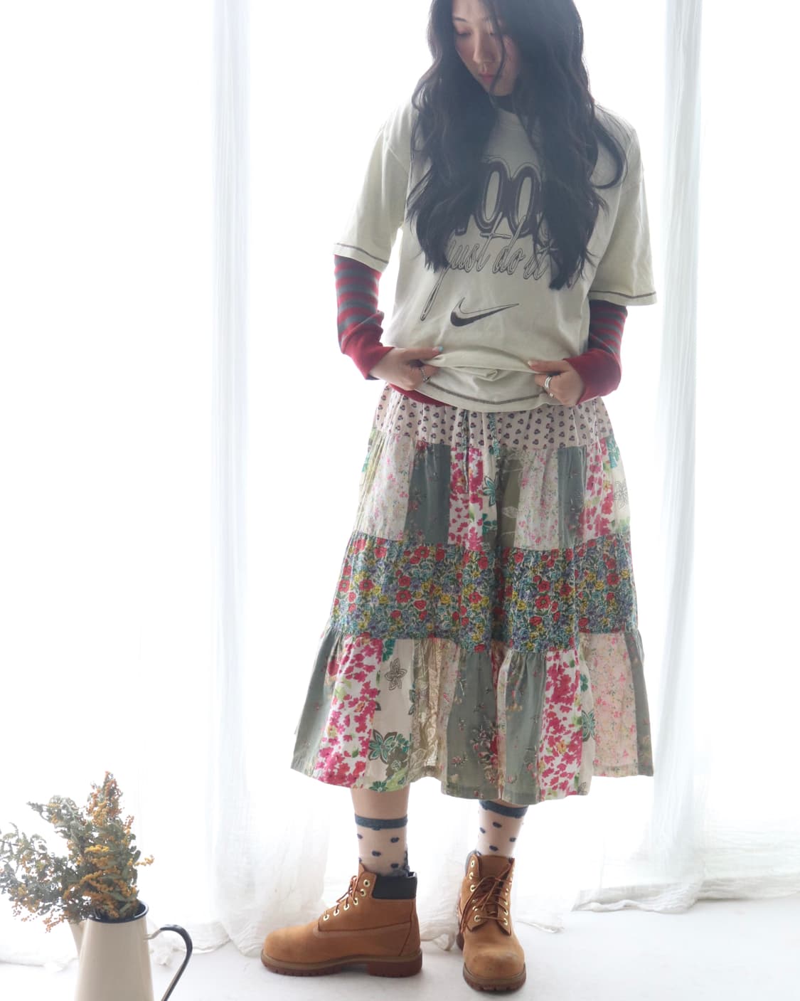 [Beams Boy] Patchwork Floral Skirt 상품이미지1