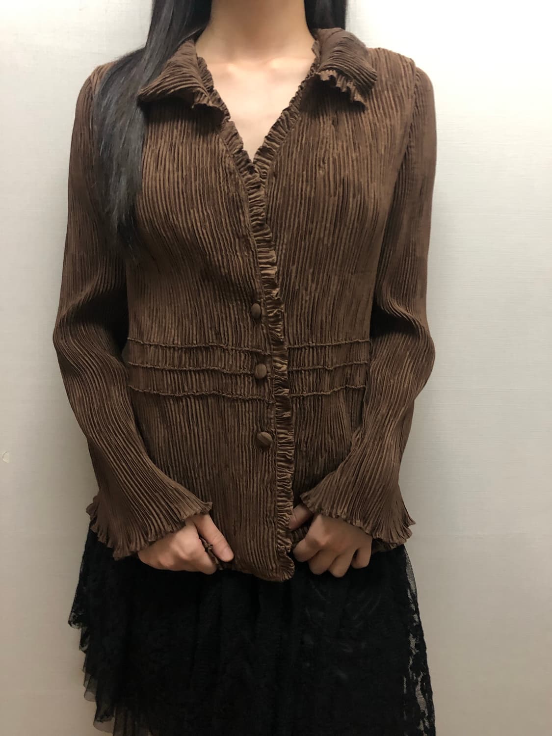 빈티지 브라운 프릴 블라우스 상품이미지1