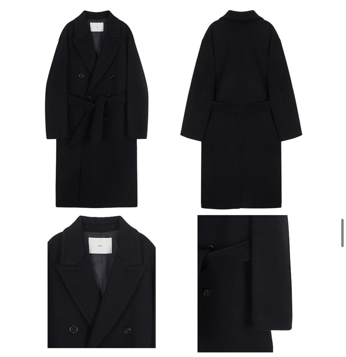 던스트 벨티드 더블 울 코트 블랙 상품이미지2