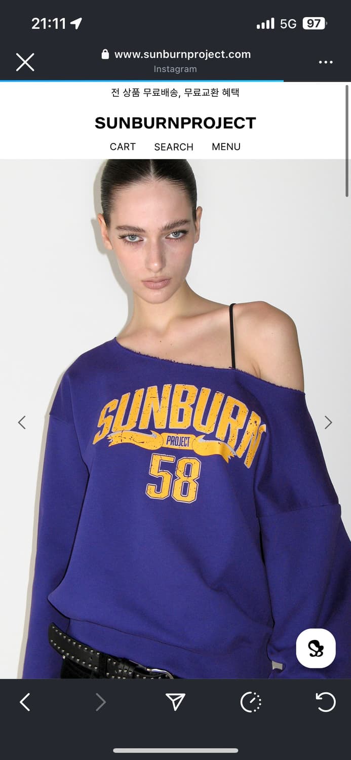 Off-shoulder Sunburn Sweatshirt, PURPLE 상품이미지1