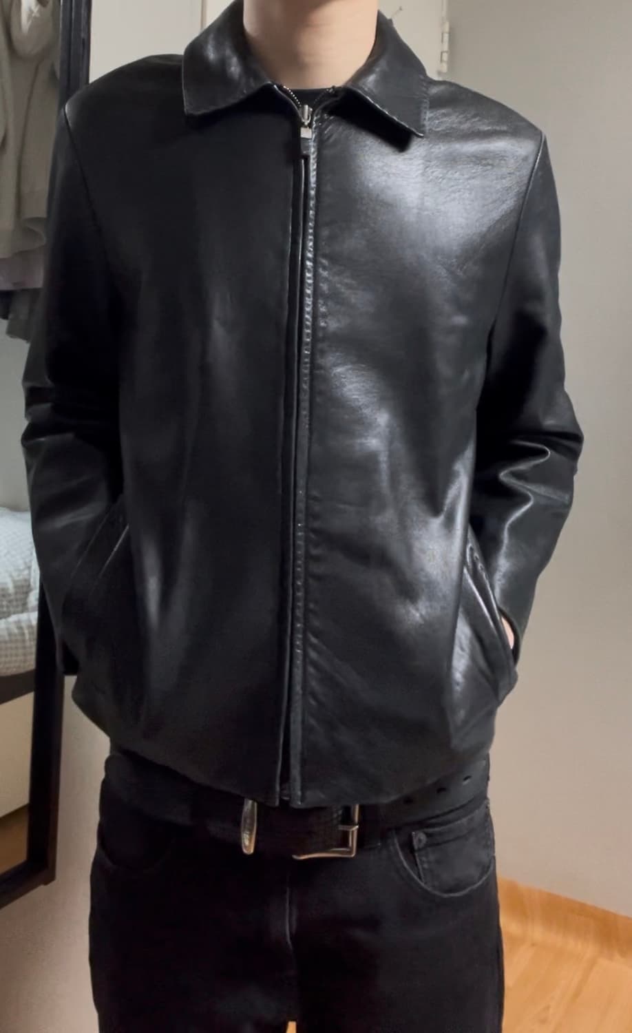 솔리드옴므 램스킨 싱글 레더자켓 48사이즈 상품이미지5