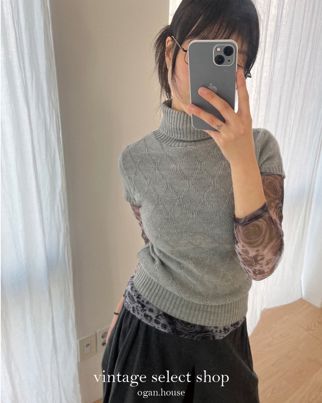 vintage black flower layered top 상품이미지3