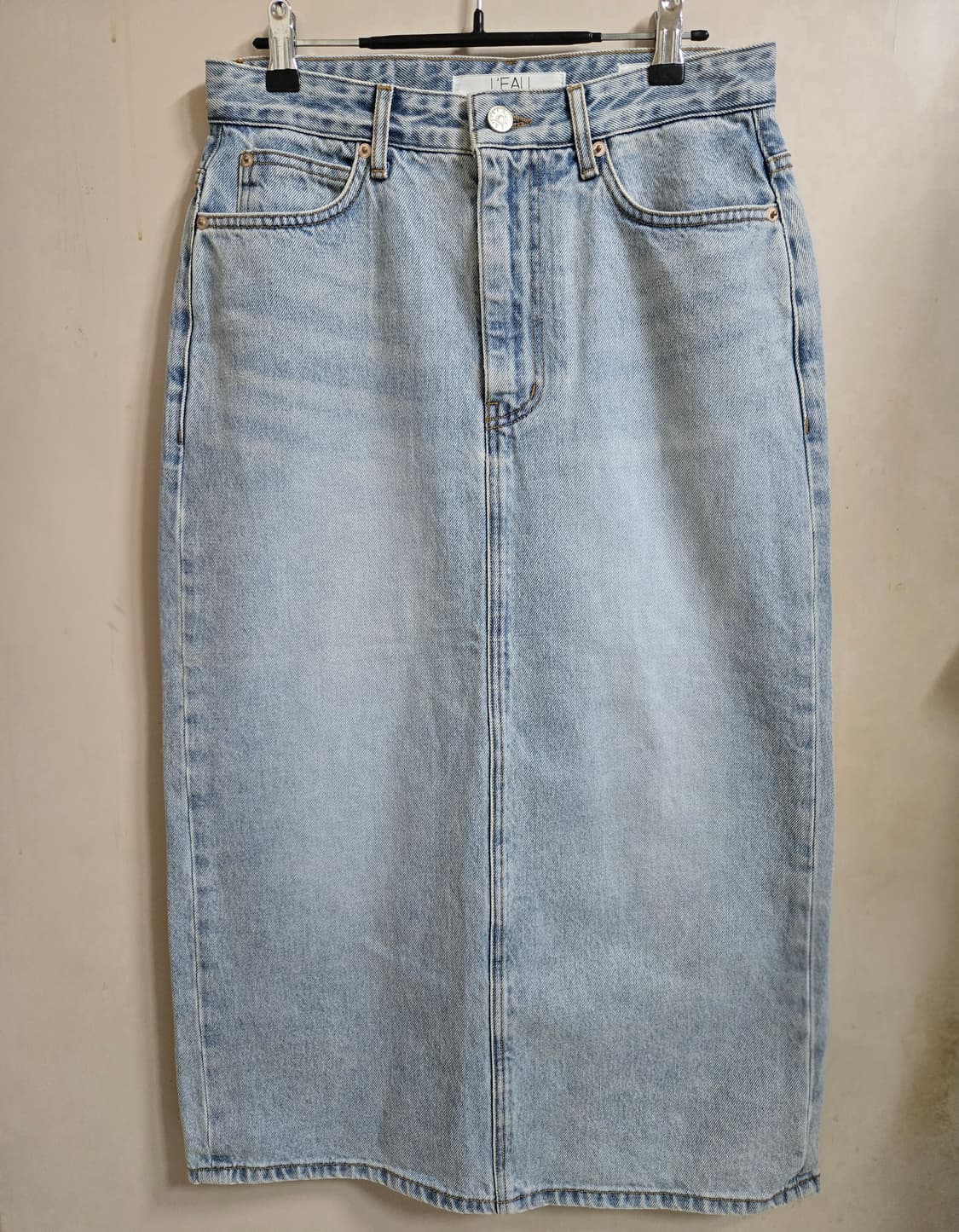 로우 데님 롱 스커트 라이트 블루 상품이미지3