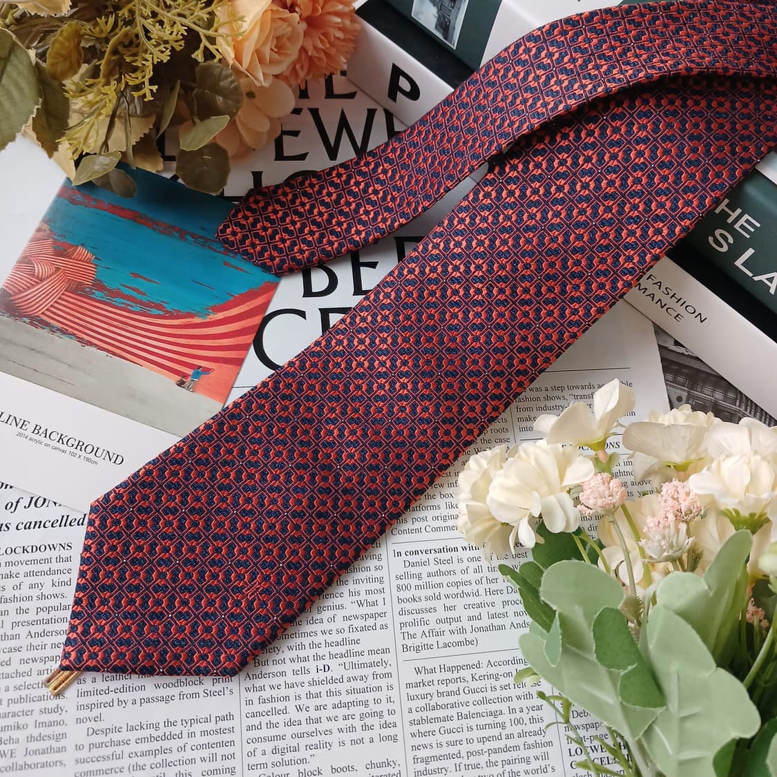 DAKS 닥스 넥타이 네이비 오렌지 패턴 S~A+등급 E896
 상품이미지2