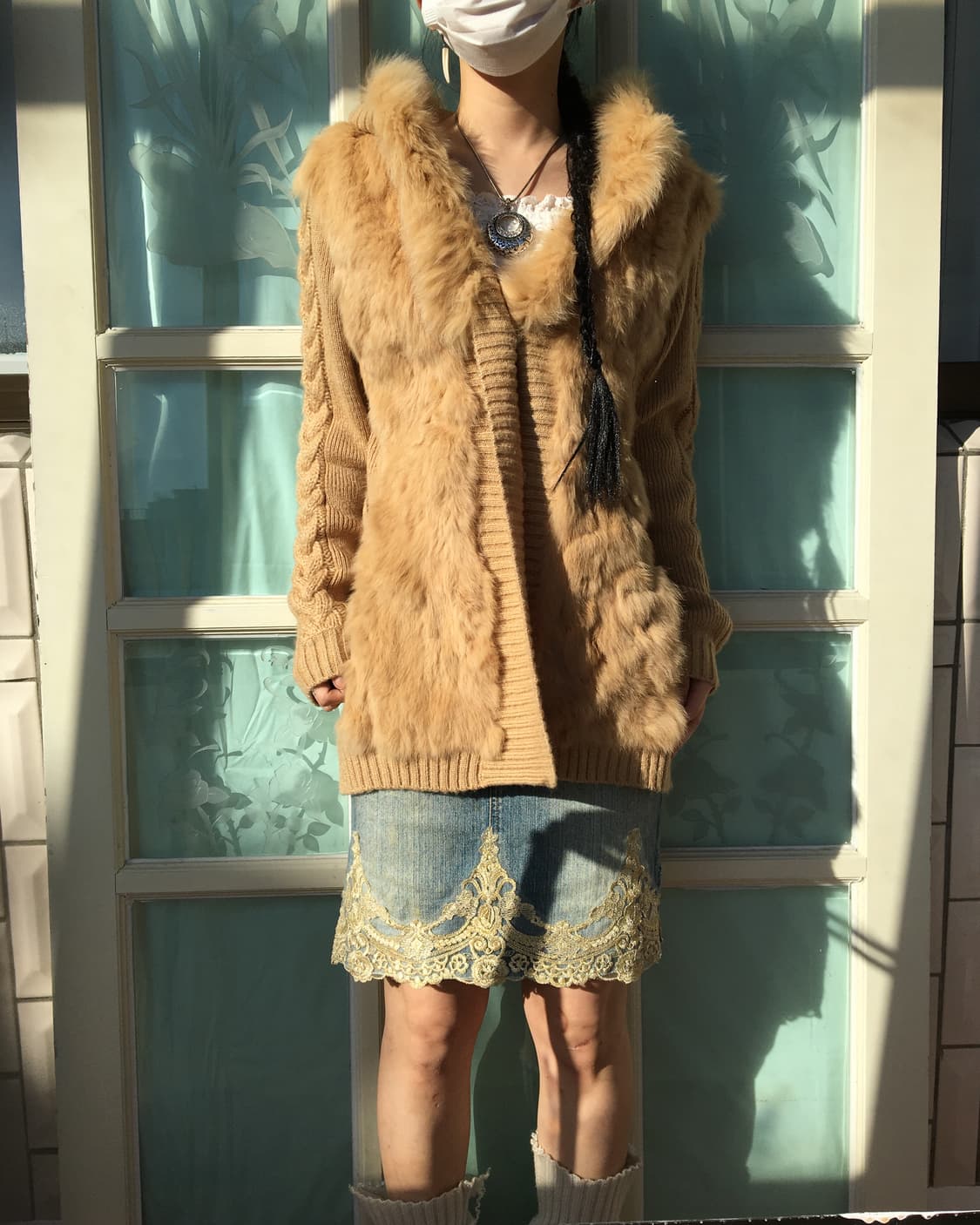 Fur trimming hood knit cardigan 상품이미지1