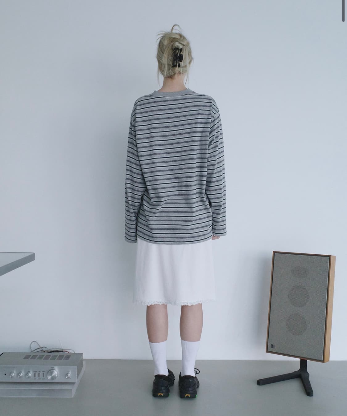 로우클래식 스트라이프 티셔츠 멜란지 그레이 상품이미지2