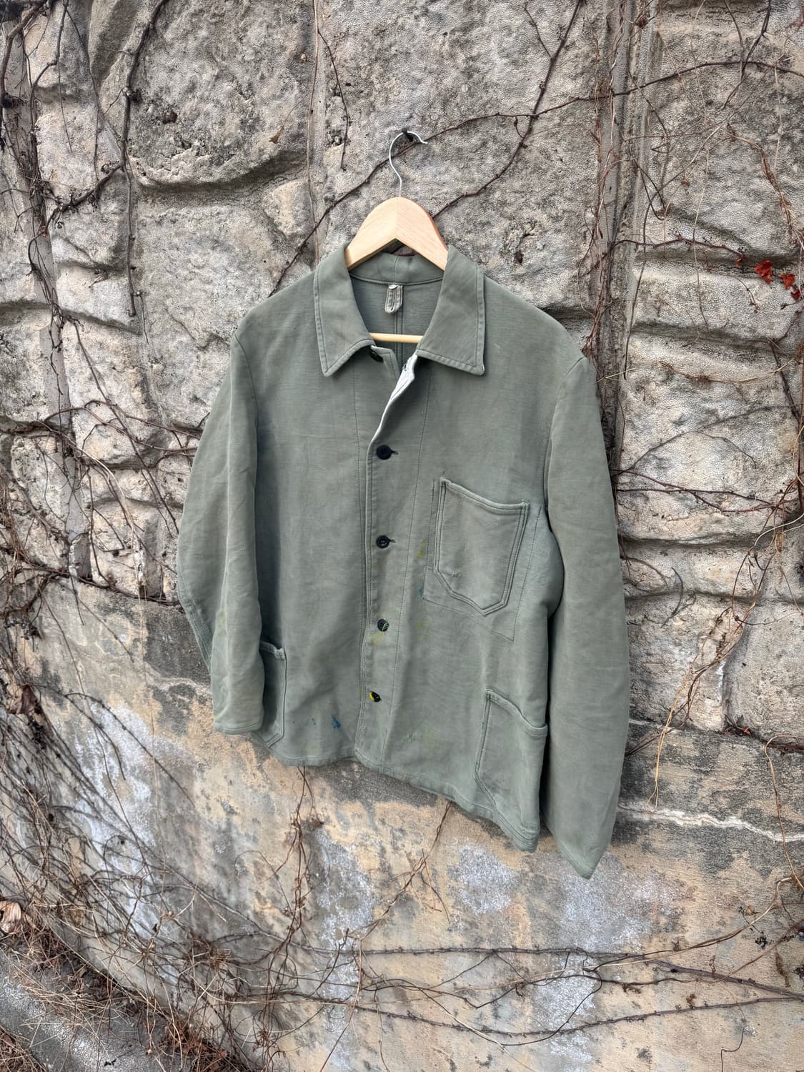 올드 프렌치워크 빈티지 몰스킨 페이딩 데미지 워크 자켓 상품이미지3