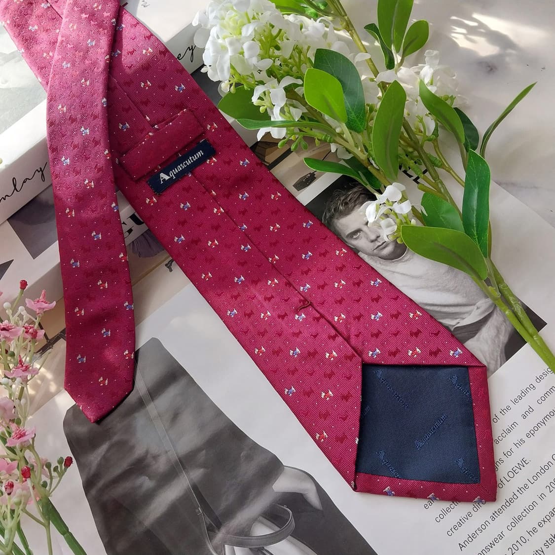 아쿠아스큐텀 실크 와인 자카드 패턴 넥타이 9cm A+등급 k1735 상품이미지5