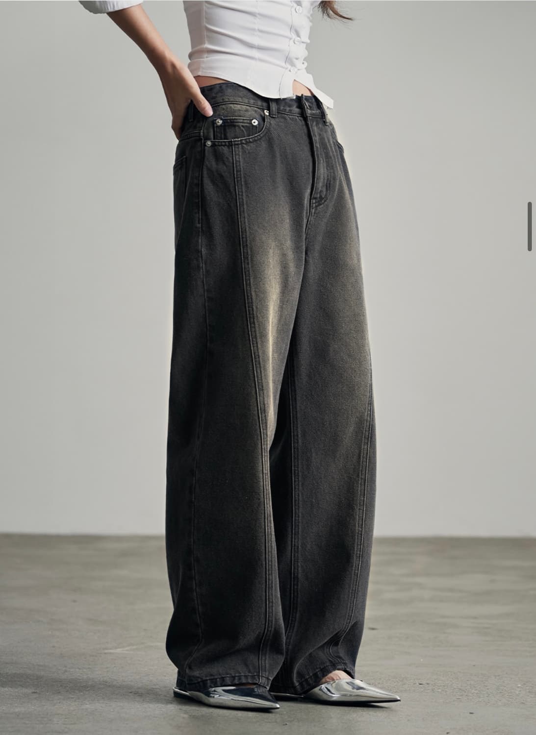 (S) 아워데이즈 웨이비 커브드 와이드 데님 팬츠 [BLACK] 판매 상품이미지6