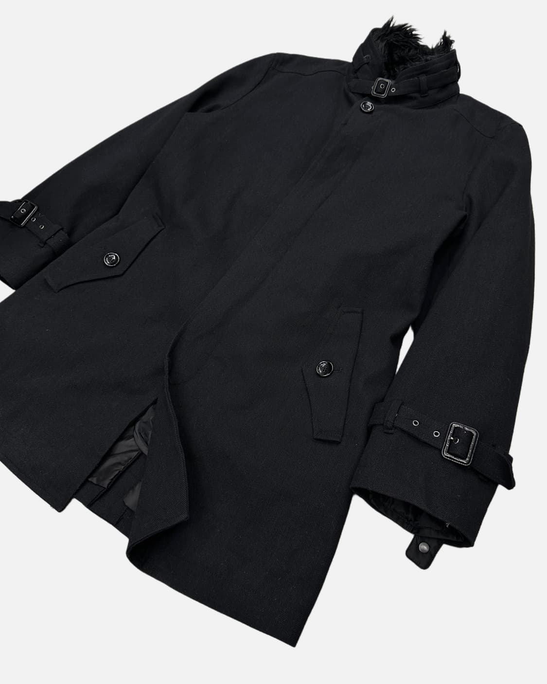 herringbone strap fur collar coat 상품이미지2