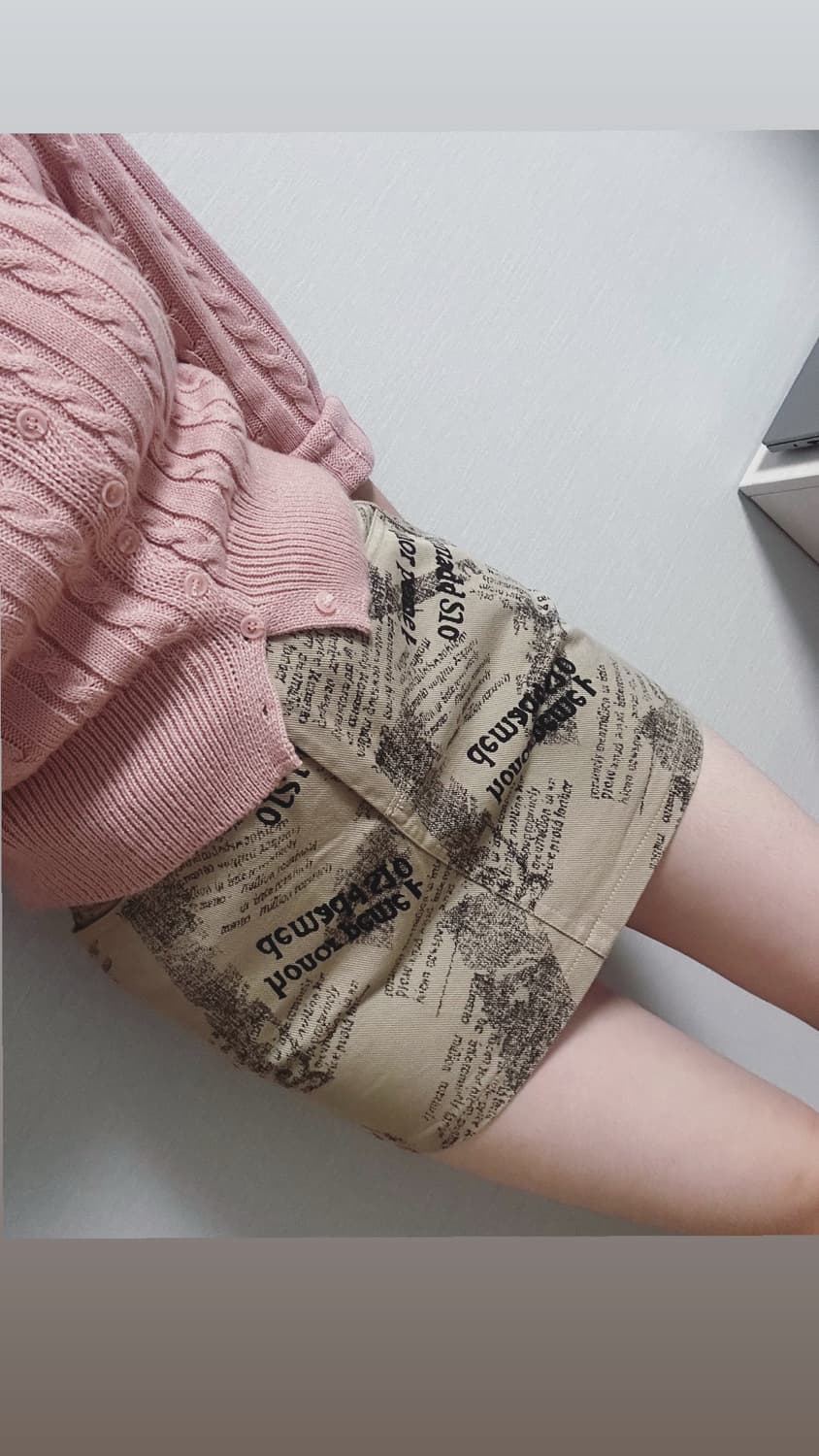 레터링 신문지 미니 스커트 치마 상품이미지1