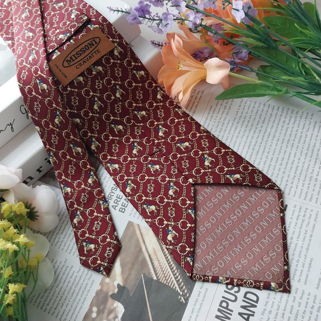 미쏘니 실크 버건디 승마 모티브 넥타이 10cm A+등급 K1275
 상품이미지5