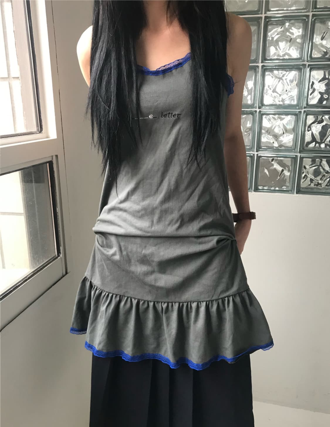 오스하이 Lace Button Dress Khaki 상품이미지2