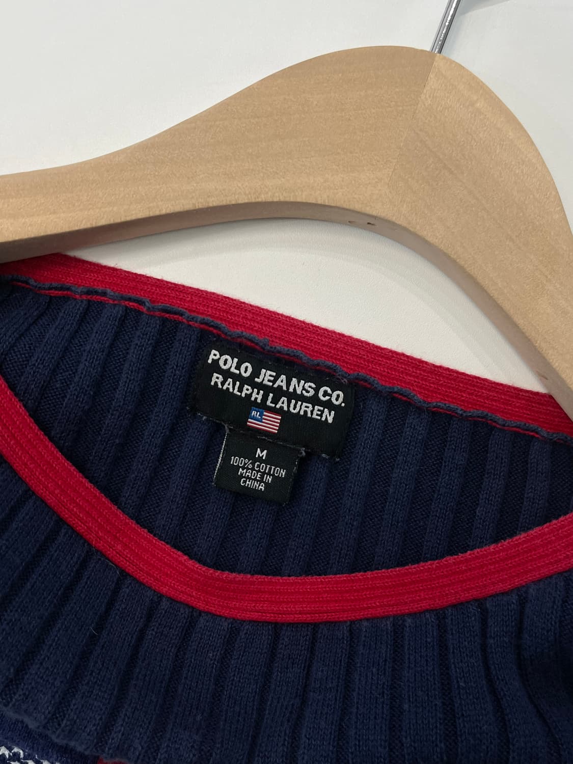Polo 폴로 랄프로렌 진스 네이비컬러 성조기 슬리브 니트 상품이미지5