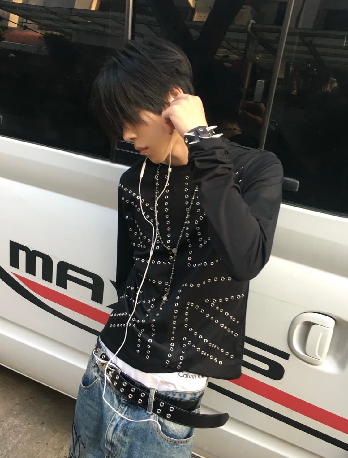 Heavy Stud Rhinestone Black Street Long  상품이미지5