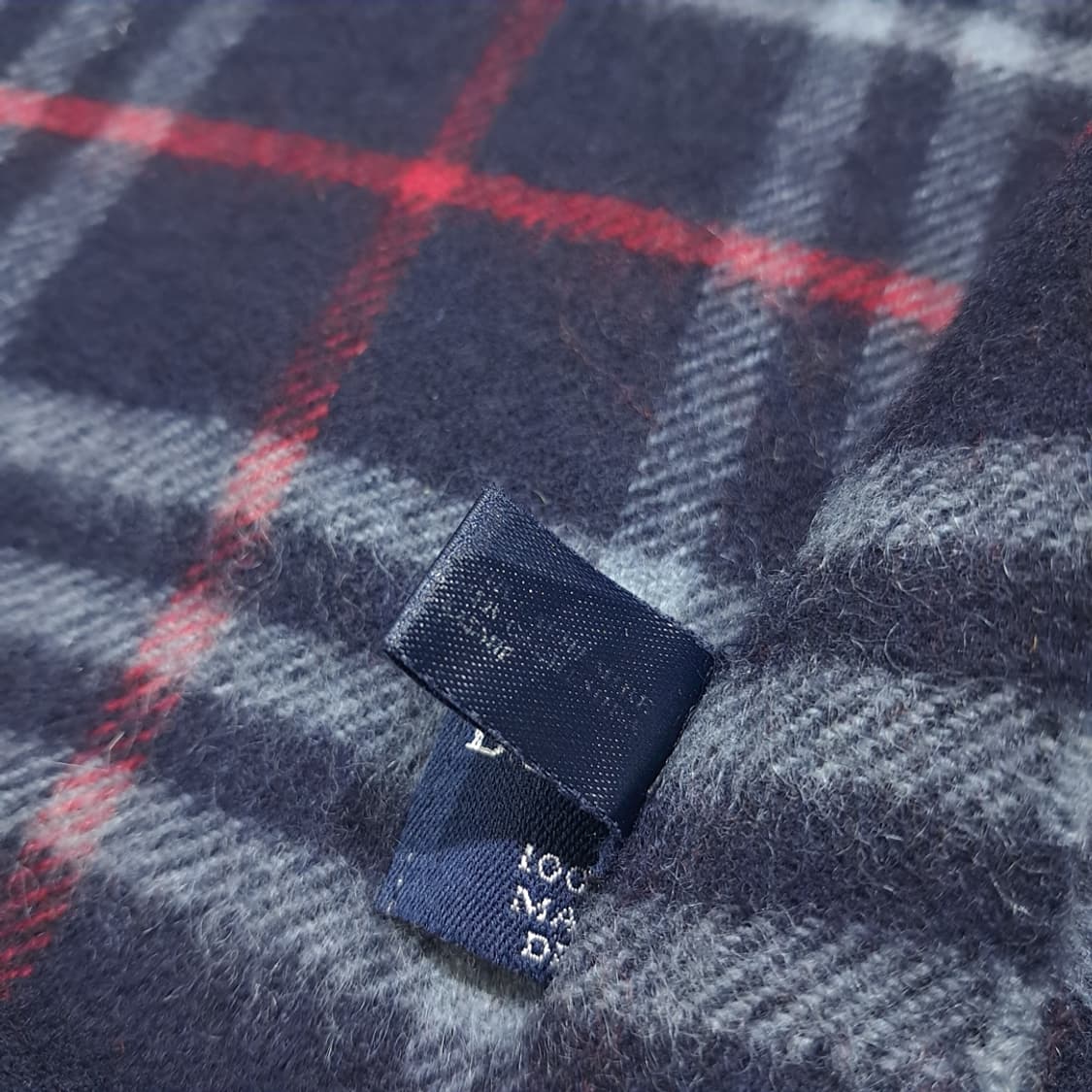 MX490 버버리 00s 영국판 캐시미어 체크 네이비 머플러 목도리 상품이미지5