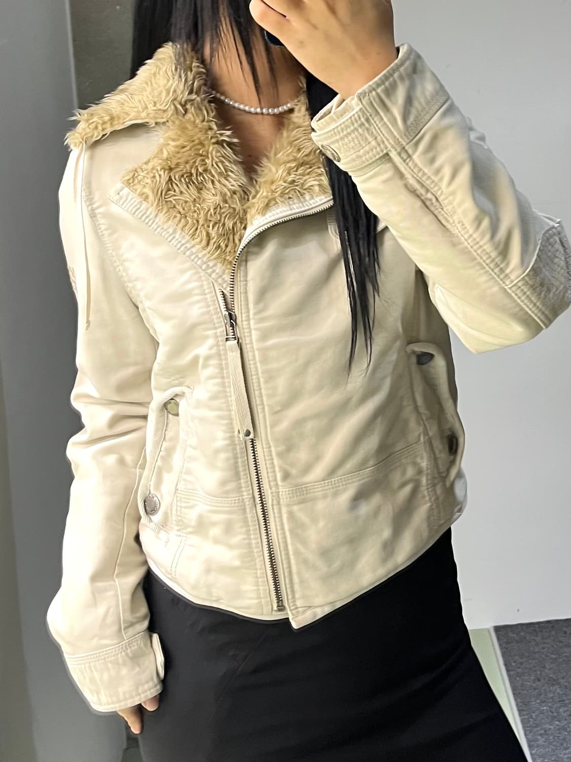 후아유 쉐르파 카라 바이커 자켓 상품이미지3