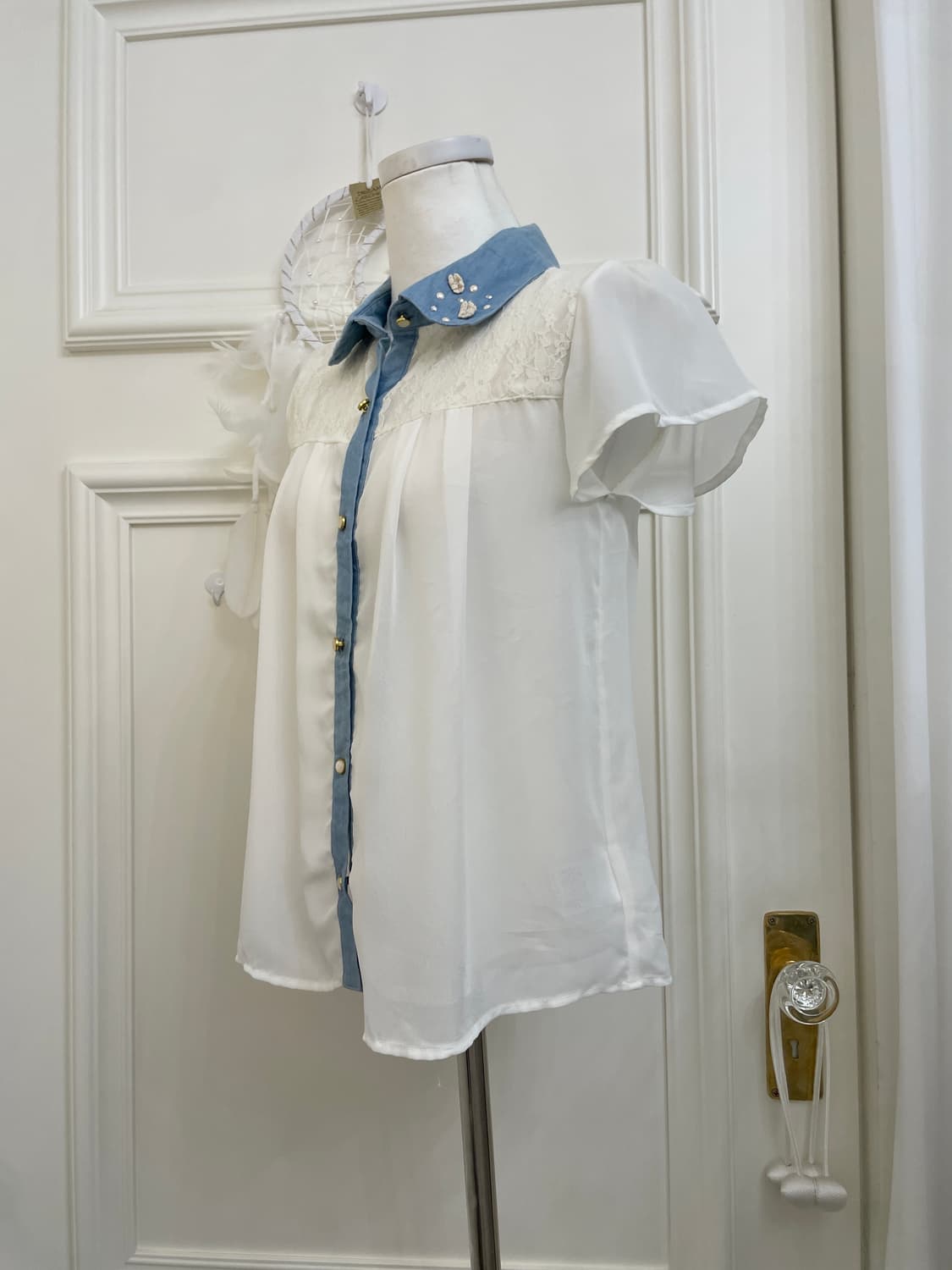 ivory denim point lace blouse 상품이미지2