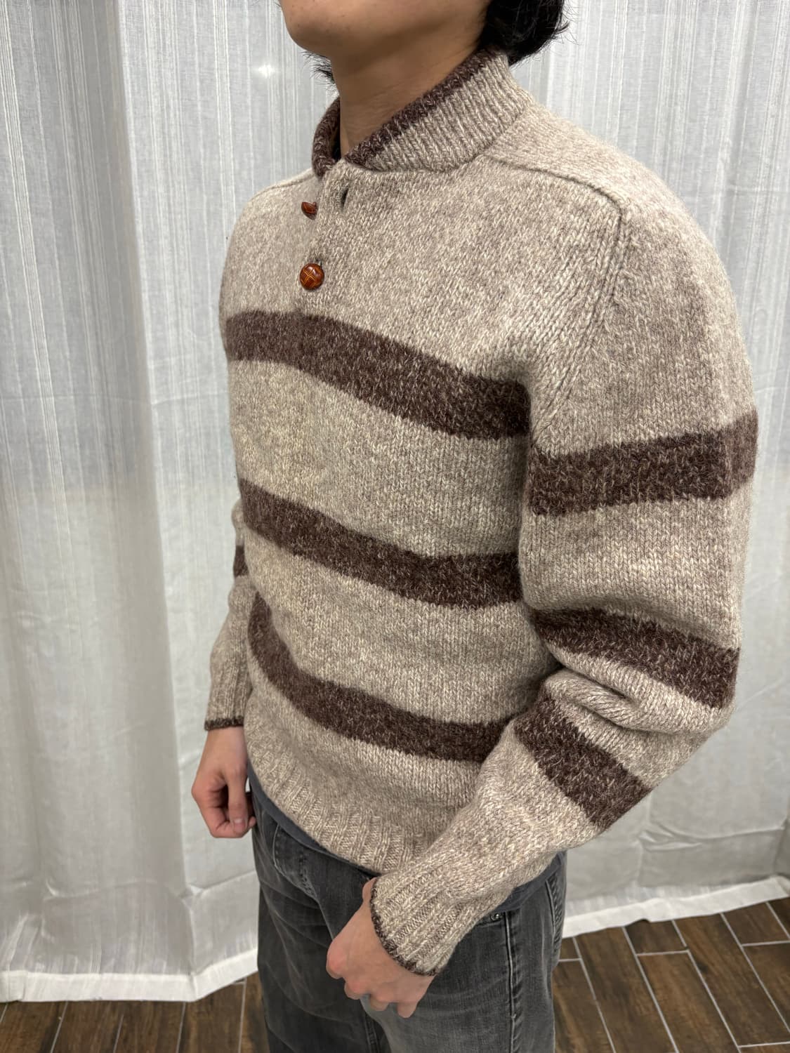 빈티지 버튼 헨리넥 스트라이프 니트 상품이미지2