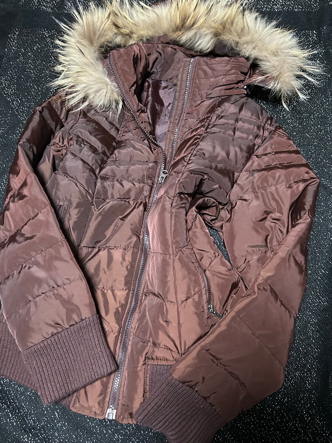 2000s JPN 락시크 버건디 퍼 패딩 상품이미지2