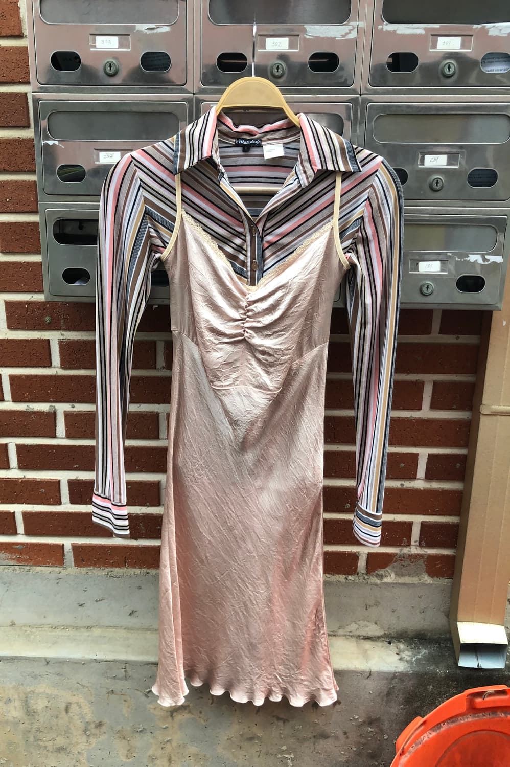 줄무늬 셔츠,슬립 원피스 레트로 일본 빈티지 상품이미지1