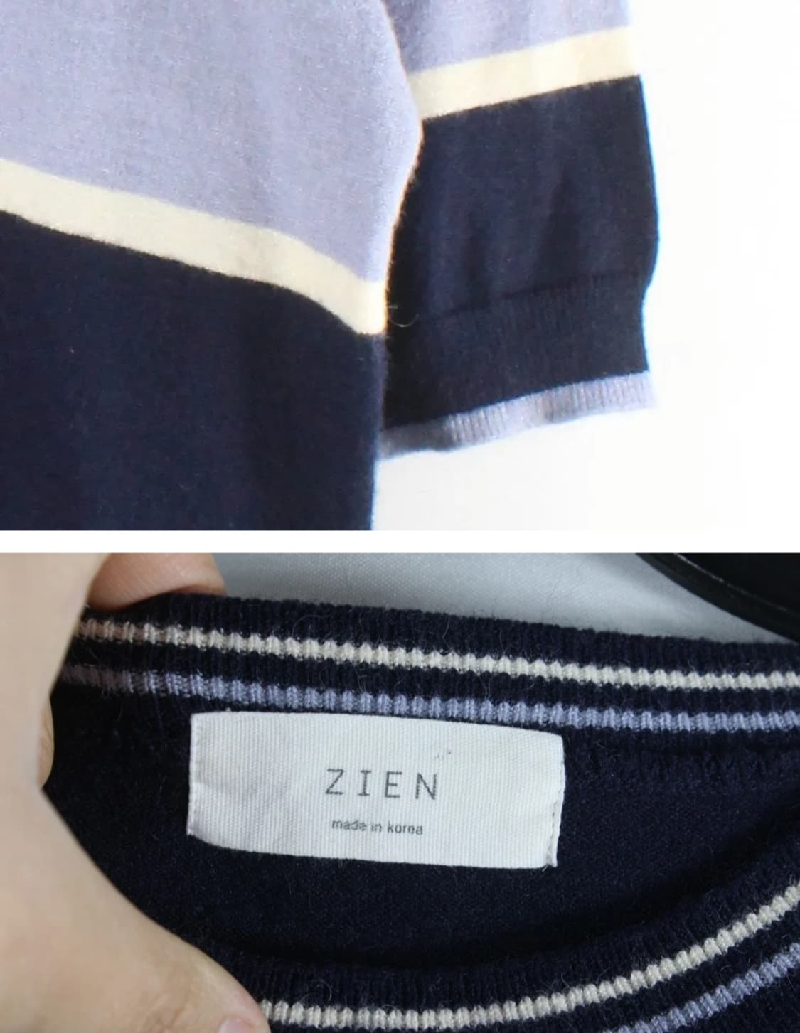 빈티지 zien 지엔 스트라이프 배색 반팔 니트 상품이미지4