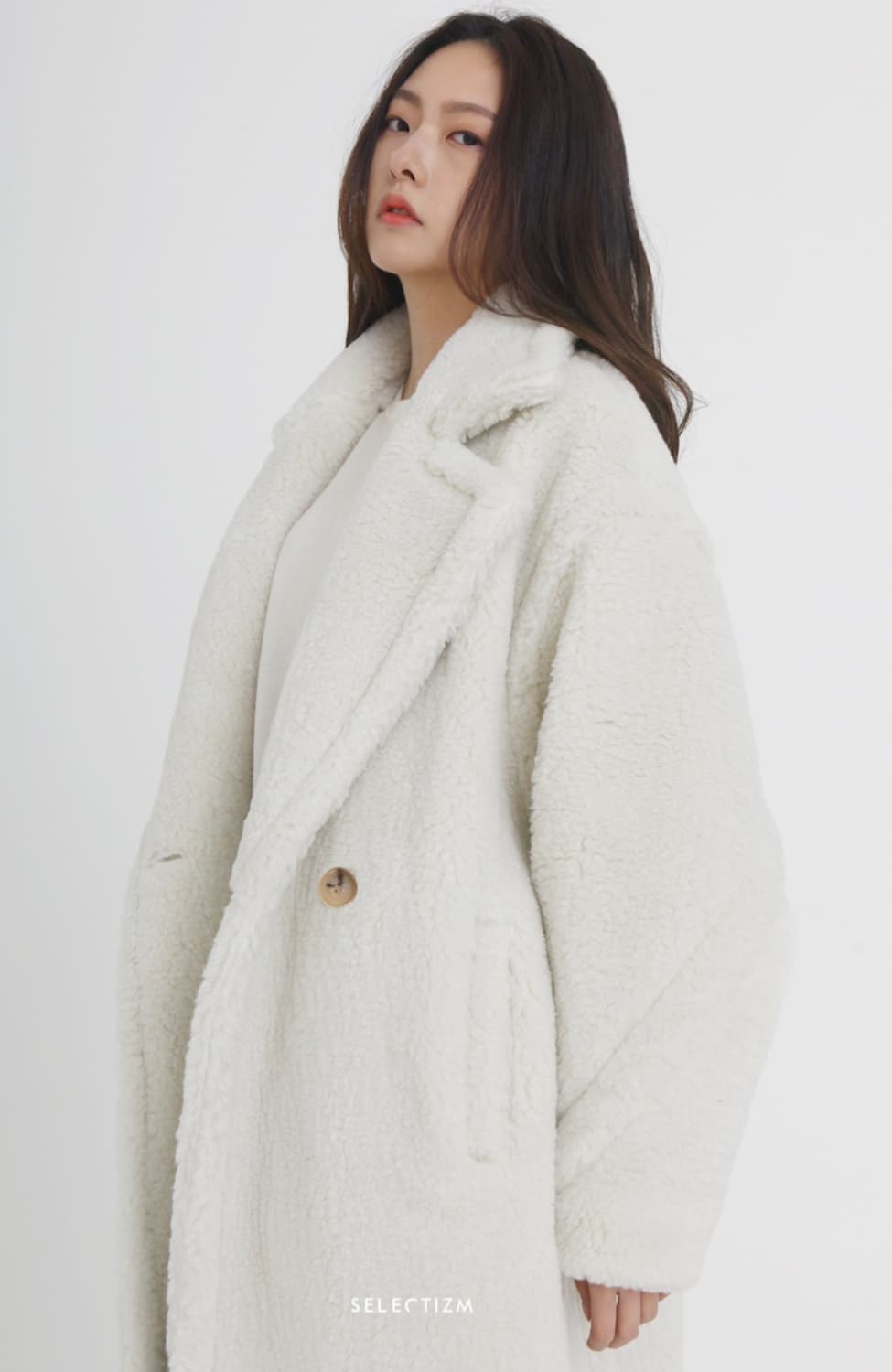 셀렉티즘 테디베어 롱코트 아이보리 66~77 상품이미지8