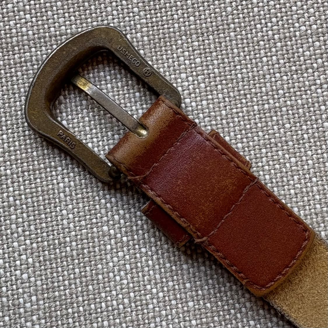 [33] 80s France 브라운 레더 브라스 버클 벨트 상품이미지8