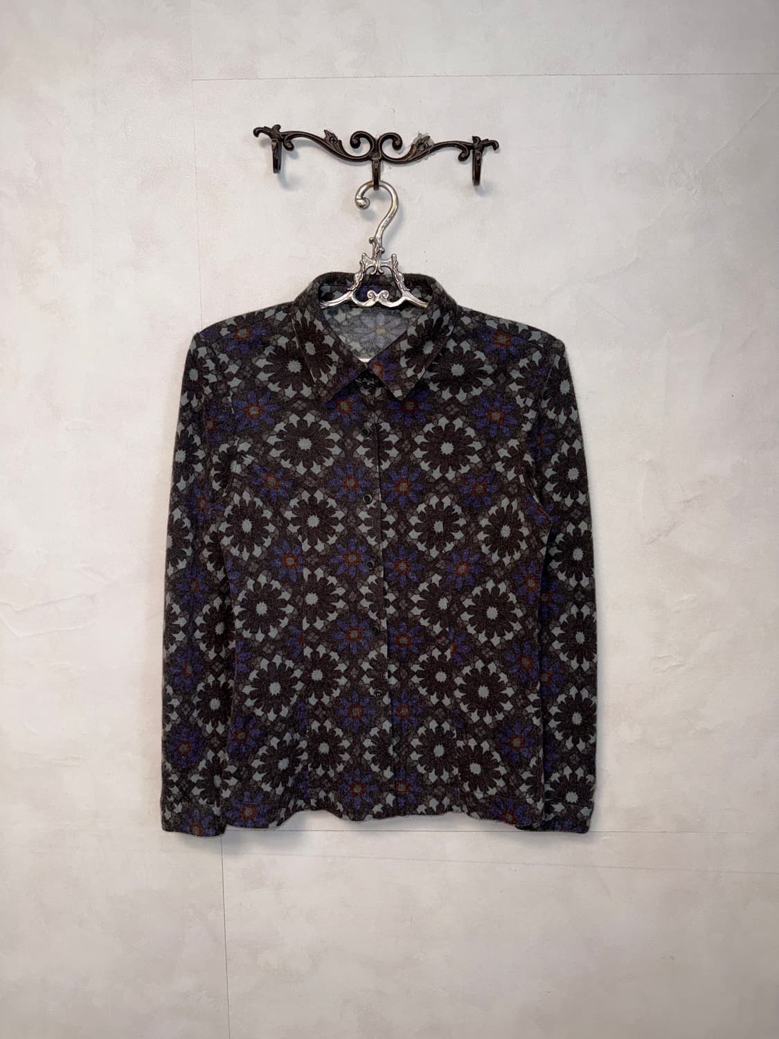 Blue brown flower pattern wool shirt 상품이미지4