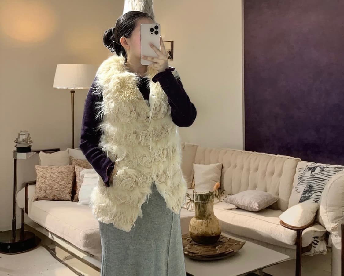 빈티지 여우털칼라 라쿤&장미꽃망사 조끼베스트 상품이미지1