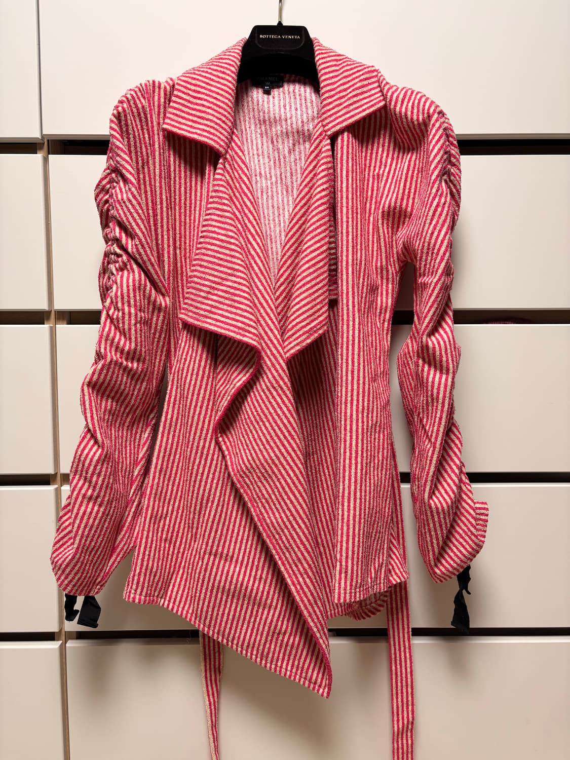 샤넬 핑크 스트라이프 셔링 자켓 34 정품 상품이미지1