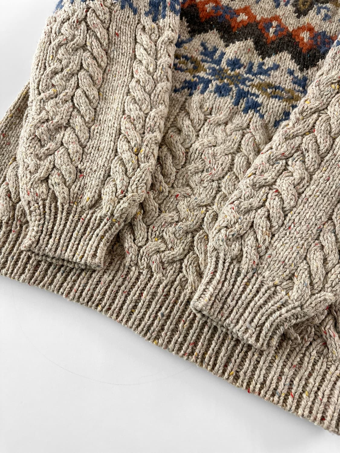 80~90s 빈티지 핸드 니트 페어 아일 케이블 울 스웨터 상품이미지7