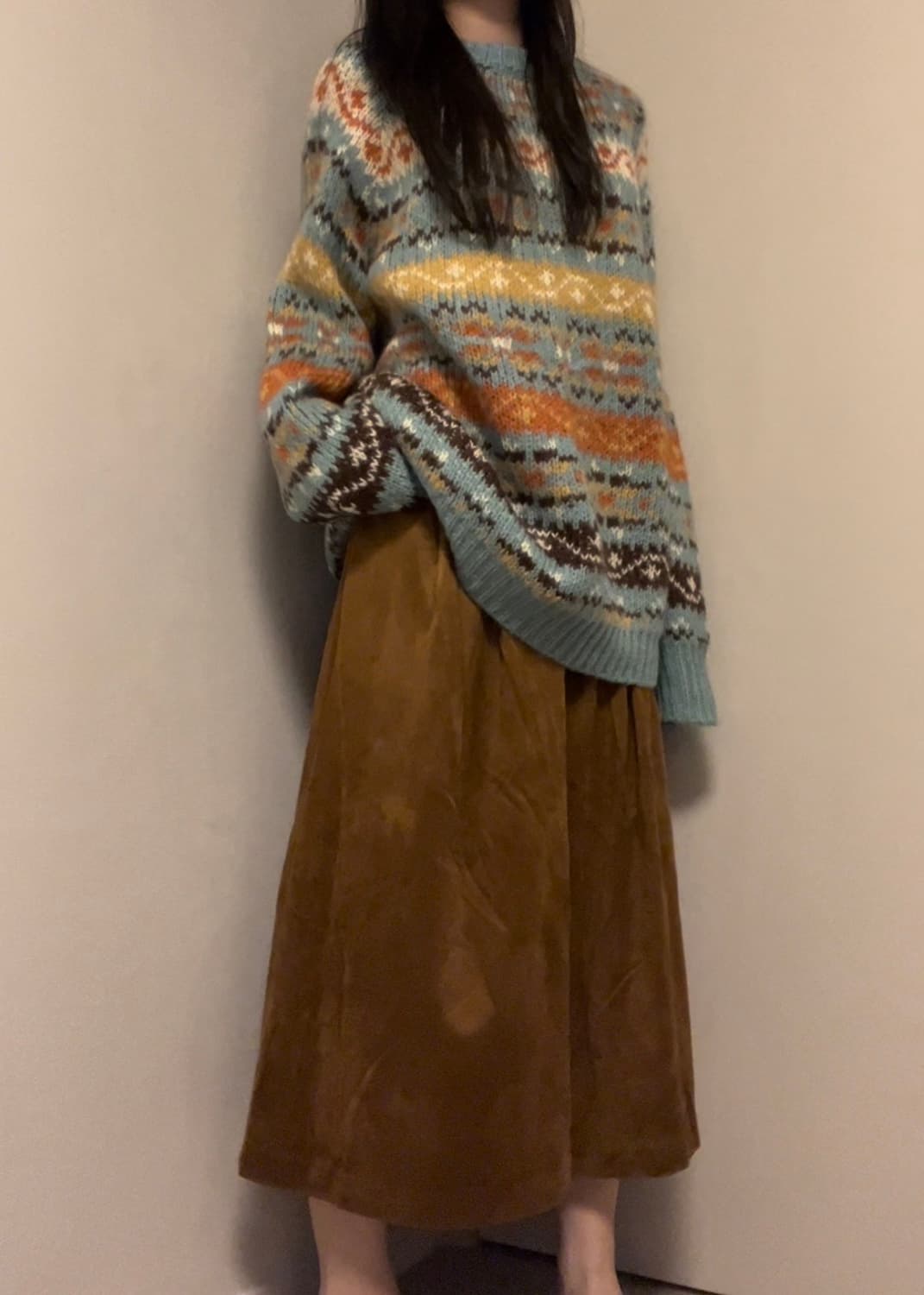 camel brown suede midi skirt pants 상품이미지7