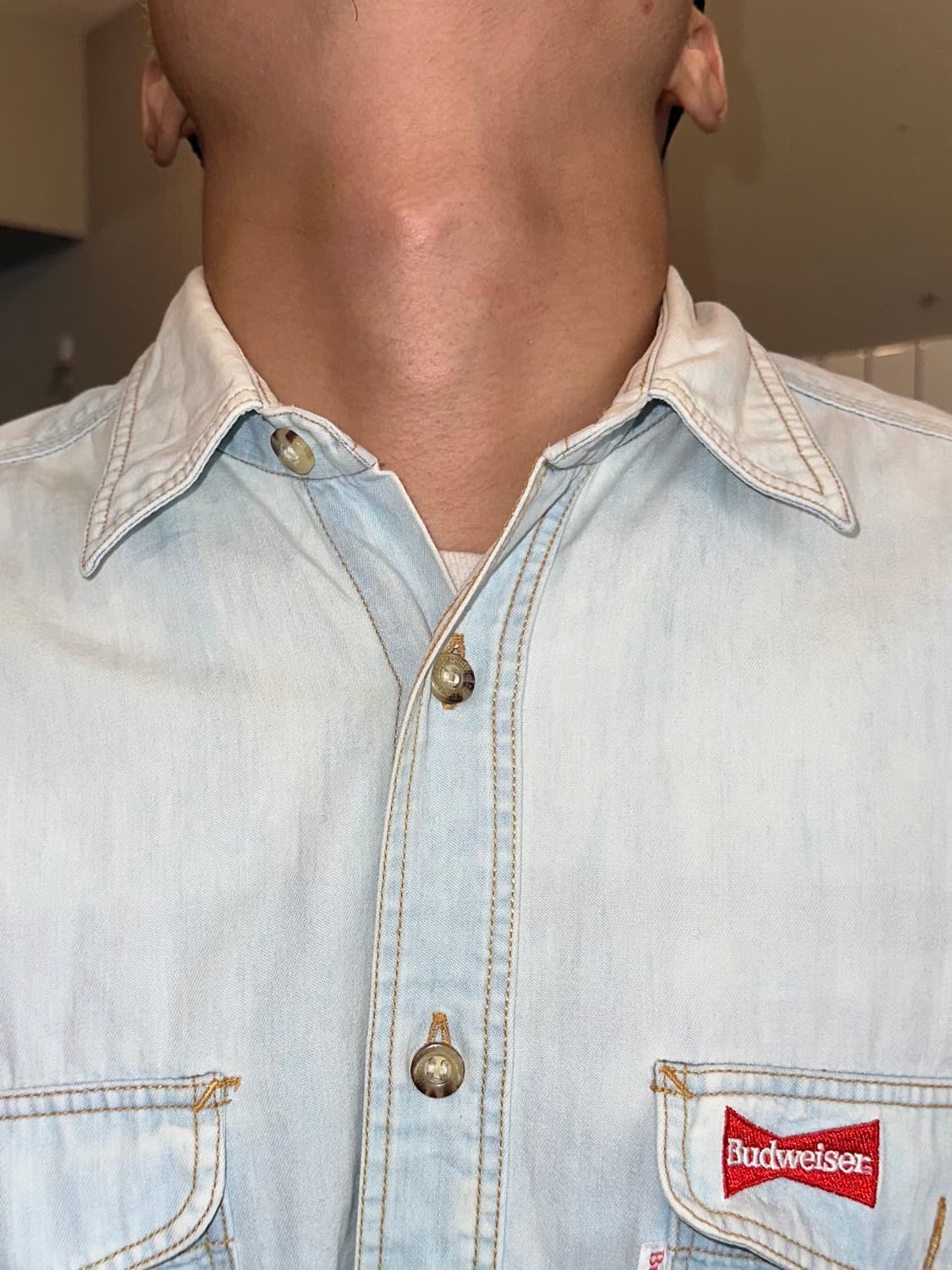 90’s Budweiser logo denim washed shirt 상품이미지3