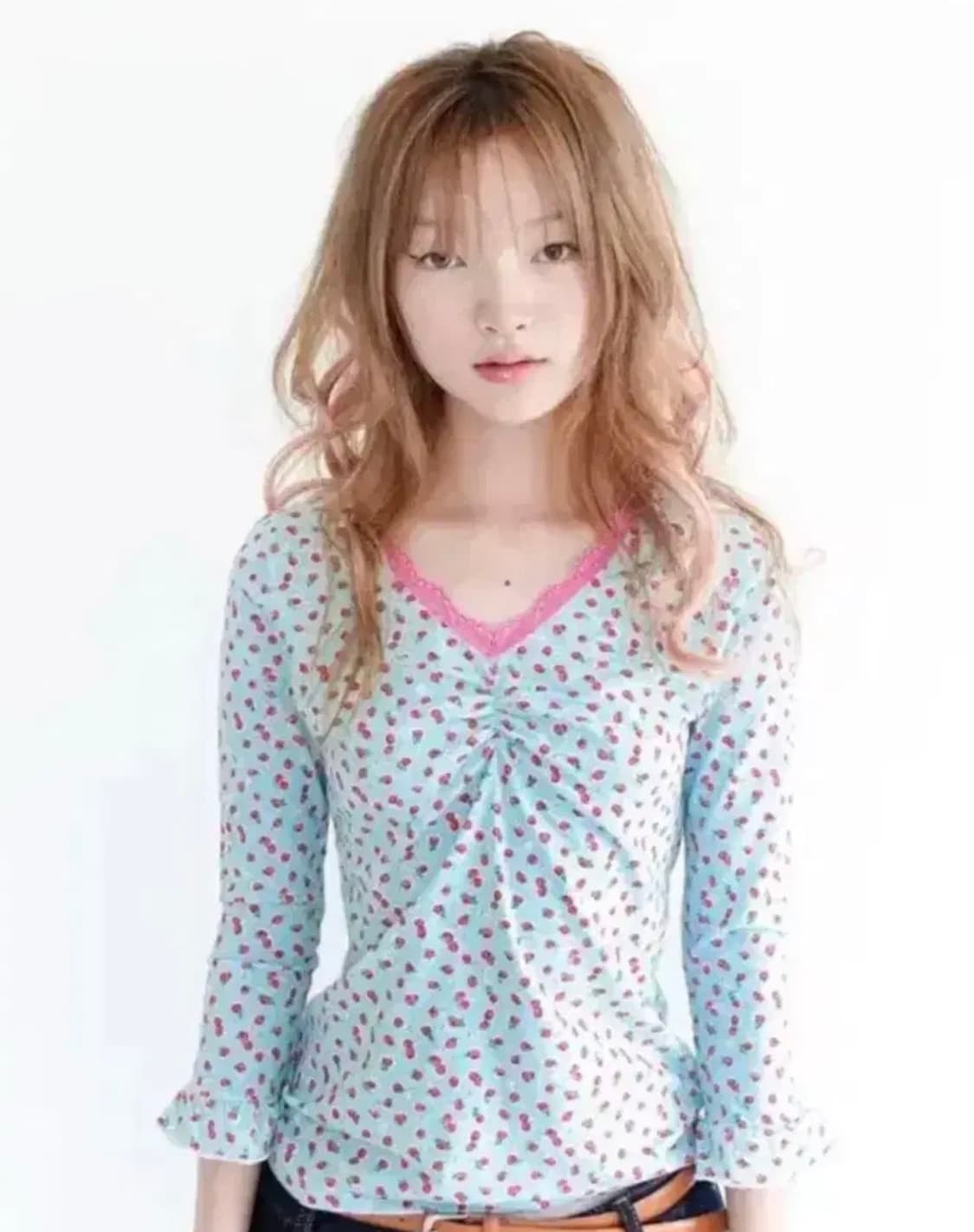 샵페어리 스트로베리 레이스 민트탑 상품이미지1