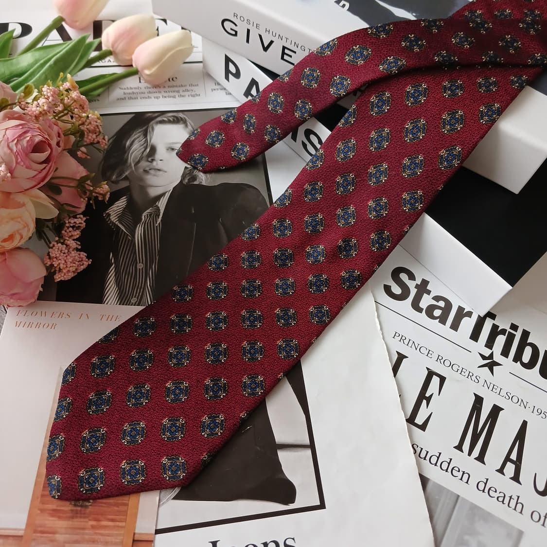 지방시 실크 와인 패턴 넥타이 9.1cm A+~A등급 E731 상품이미지4