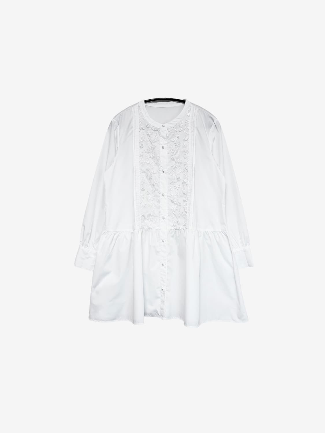 Floral Lace Shirring Shirt - White 상품이미지4
