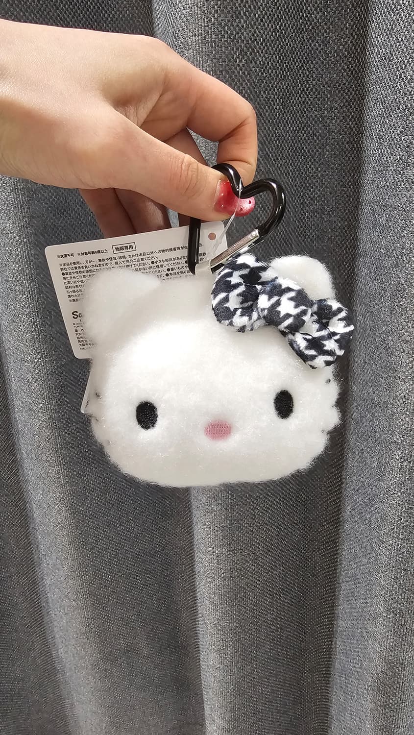 일본정품 헬로키티 치도리 리본 모노톤 파우치 블랙 키링(동전지갑) 상품이미지1