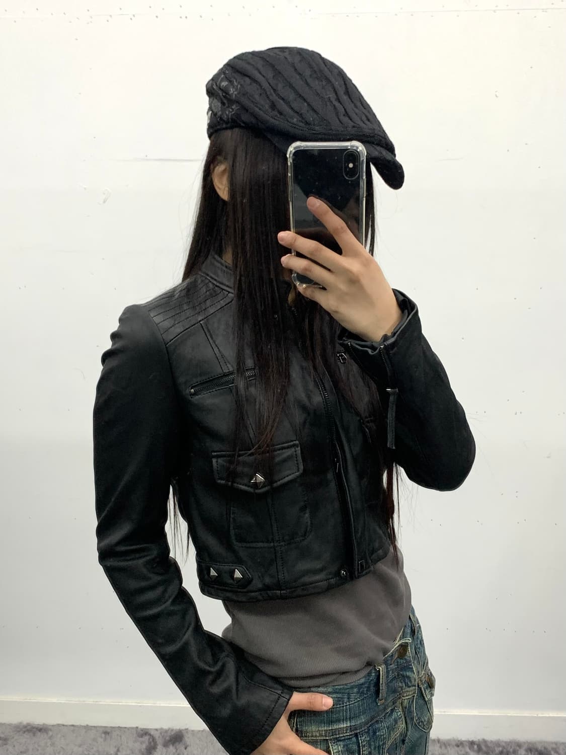 재패니즈 램스킨 크롭 바이커 자켓  상품이미지1