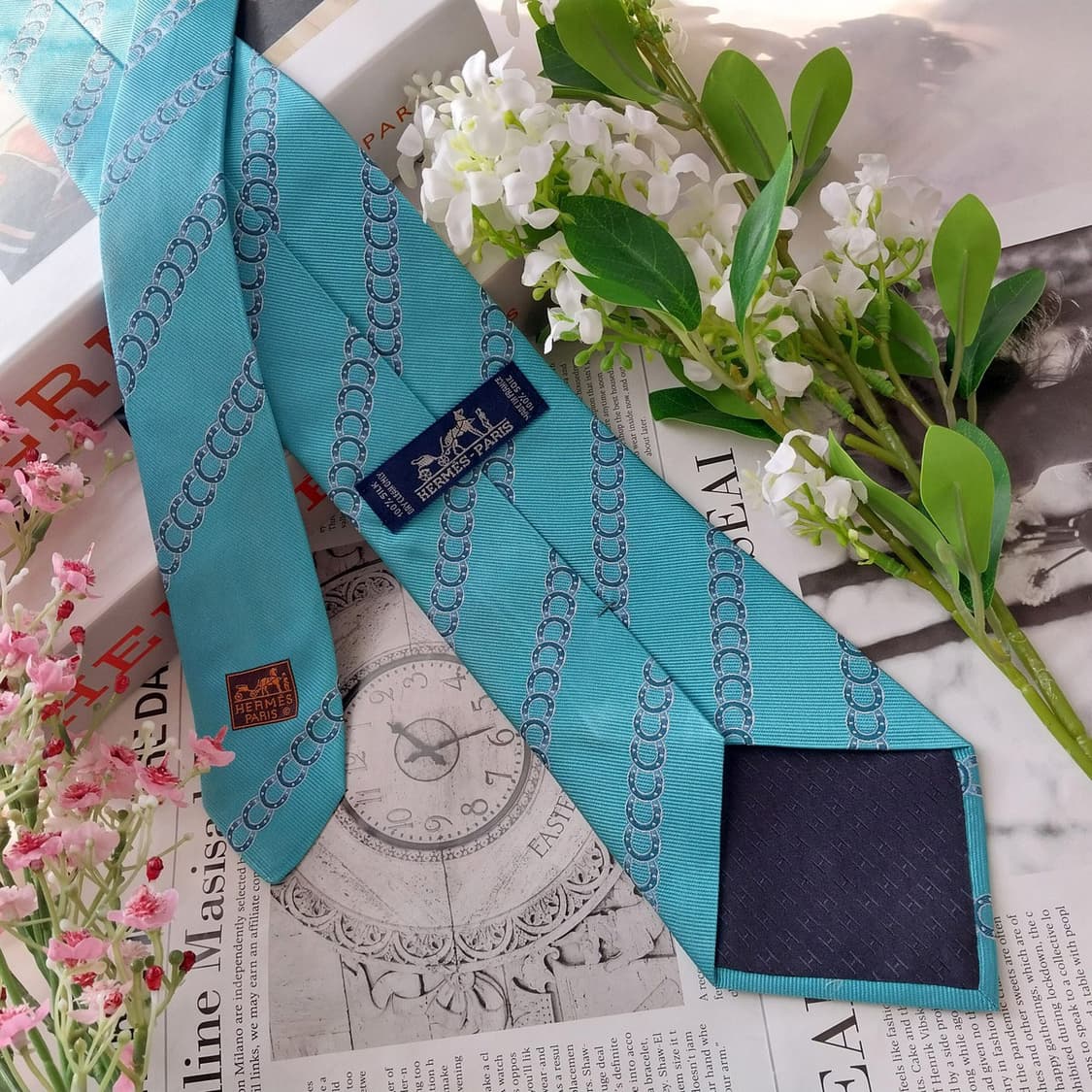 에르메스 실크 스카이블루 말굽 패턴 넥타이 9.1cm A+등급 K1709 상품이미지7