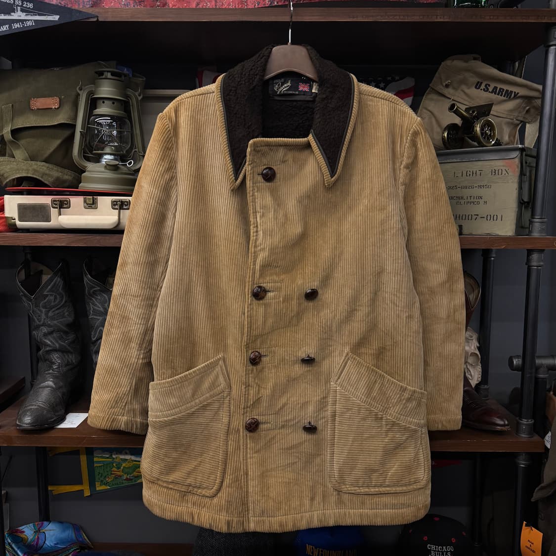 70s 글로버올 더블 브레스트 코듀로이 퍼 컨트리 헌팅 코트 상품이미지1