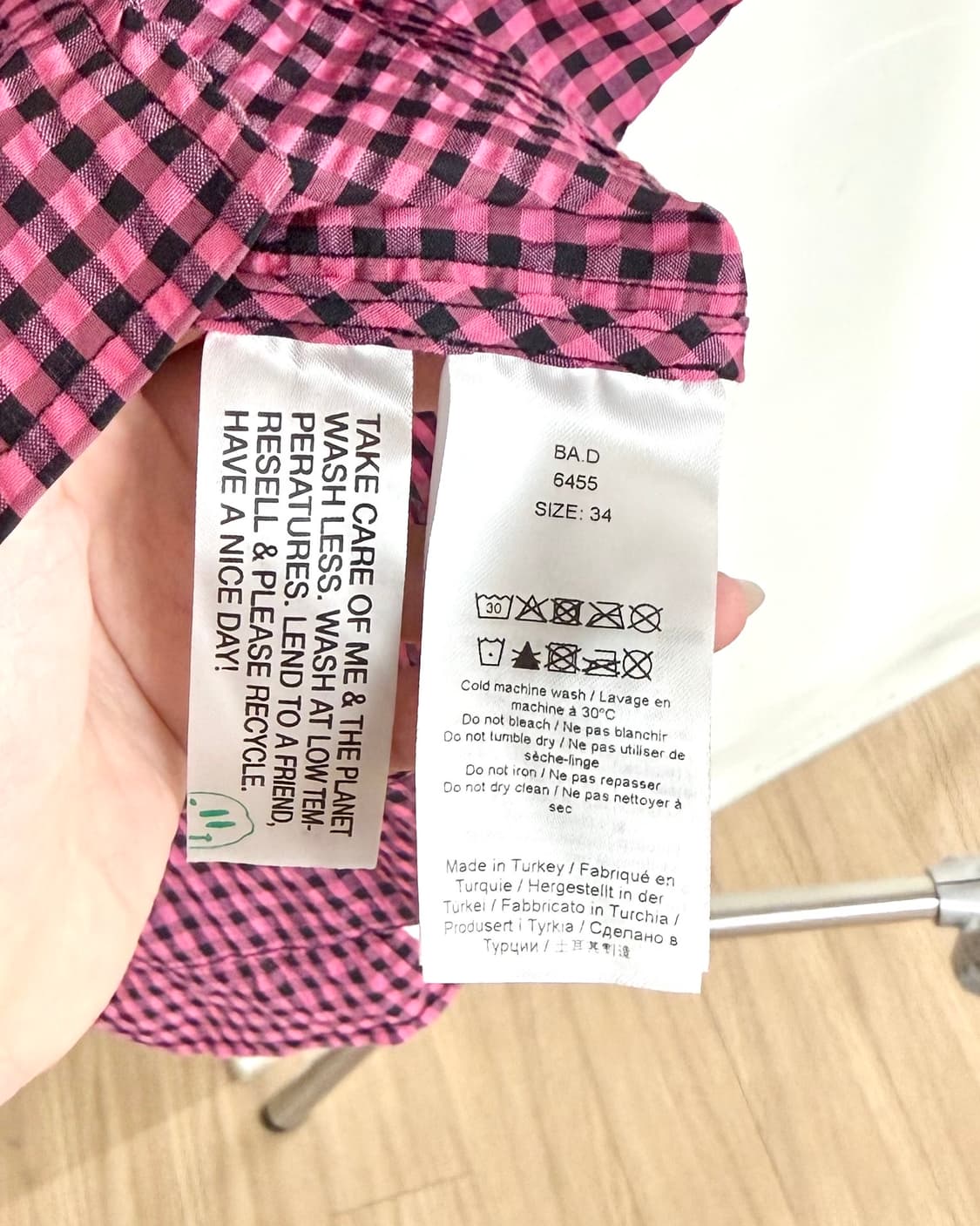 가니 핑크 러플 징햄 쉬어서커 블라우스 상품이미지9