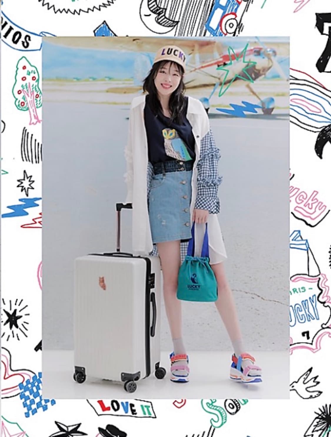 럭키슈에뜨 프릴 배색 체크 롱블라우스 상품이미지1