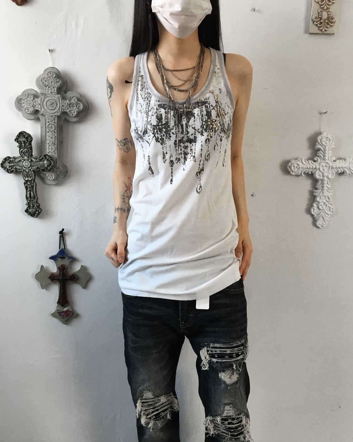 Necklace printing sleeveless 상품이미지1