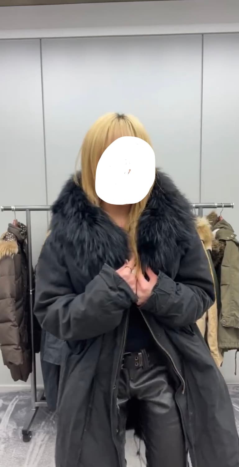 크루빈티지 y2k 블랙퍼 후드 롱 야상 점퍼 상품이미지3