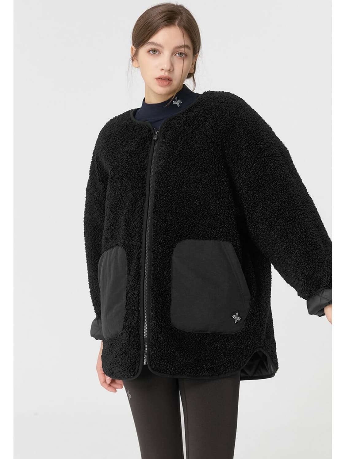 젝시믹스 포켓 쉐르파 라운드넥 점퍼 블랙  (S) 상품이미지1