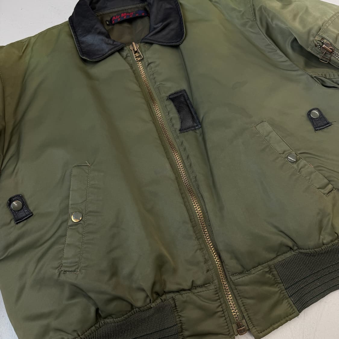 JPN 제팬 레더카라 페이딩 카키 MA-1 항공 자켓 상품이미지4