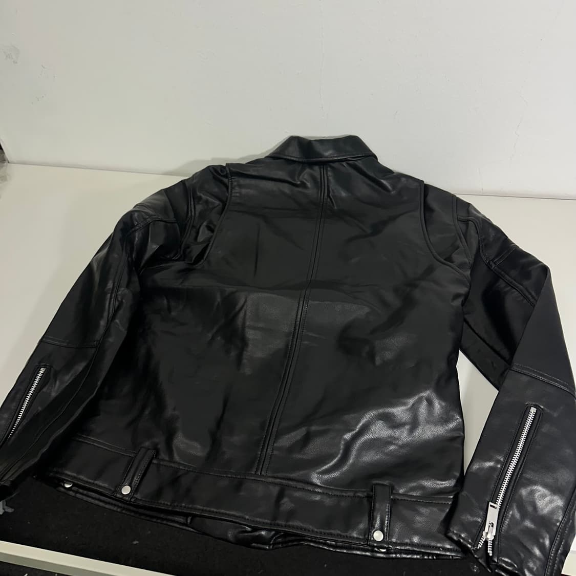 M 90-95 자라맨 블랙 페이크레더 가죽 라이더자켓 상품이미지7